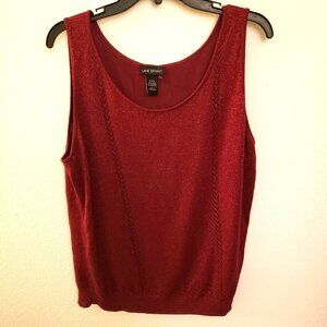 Lane Bryant Rust Red Metallic Sleevelees Knit Top w/Open Weave Pattern 22/24 EUC